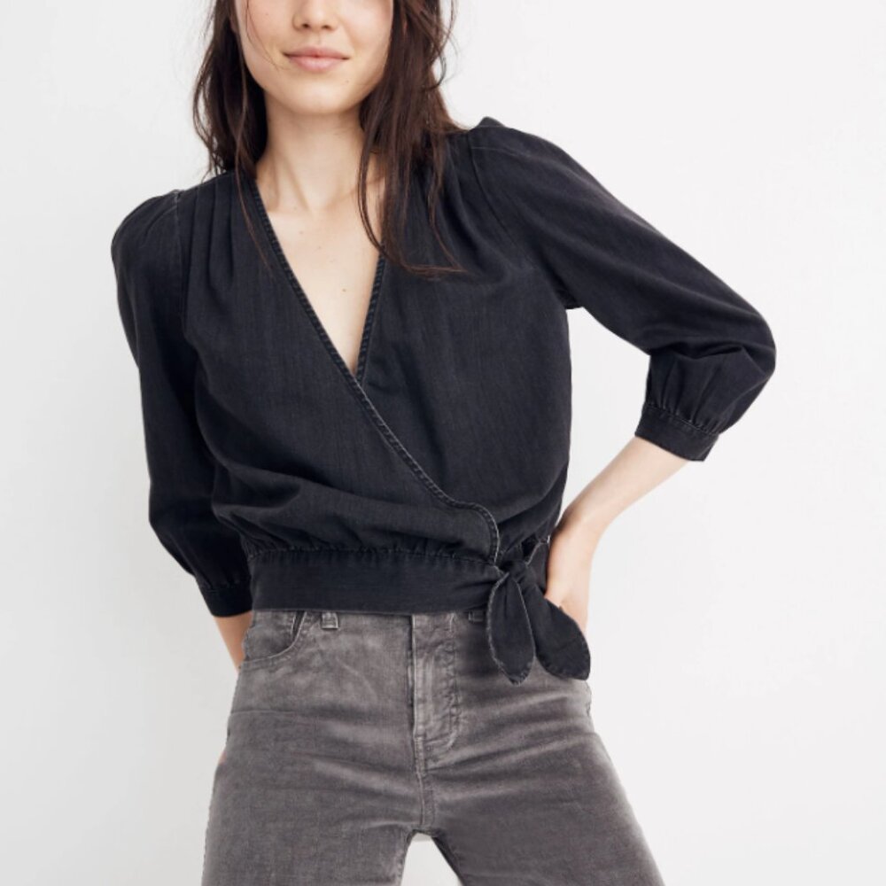 Madewell Wrap Top Black Denim